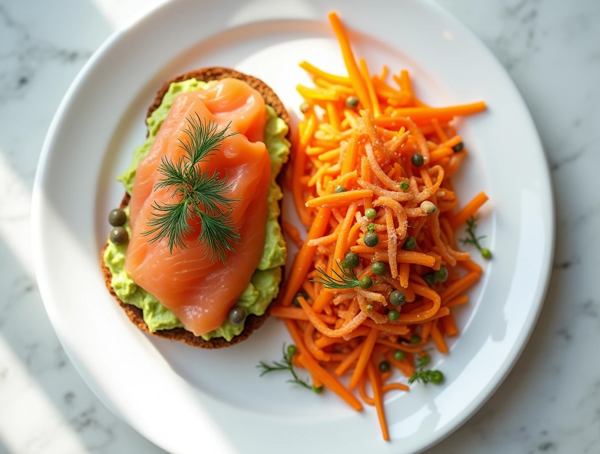 Smoked Salmon and Avocado Toast With Carrot Salad